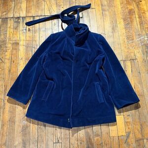 Juli de Roma Coat Women's L Blue Suede‎ Cashmere Solid Long Sleeve Open Front